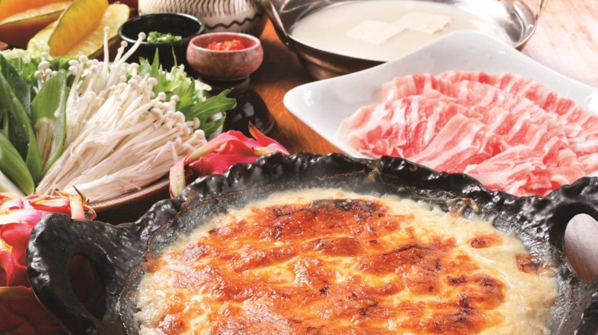 吉丁自慢の沖縄あぐー豚バラ豆乳しゃぶしゃぶ鍋をコースで是非お召し上がりください。